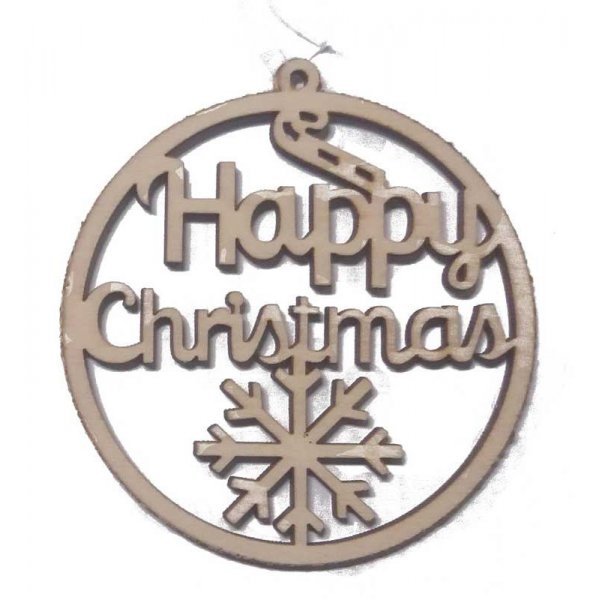 Χριστουγεννιάτικo Ξύλινο Στολίδι Μπάλα, με Σκαλιστή Επιγραφή (8cm)